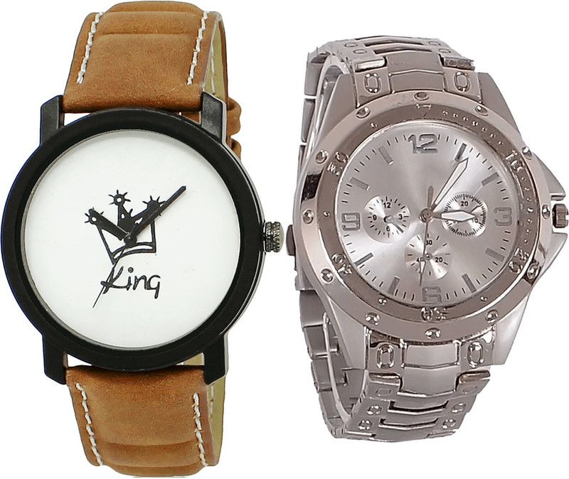 combo watch Analog Watch - For Girls Treading Designer King Analogue Brown And Silver Color Boys And Men Watch - BL46.18-B72 (Combo Of 2 )