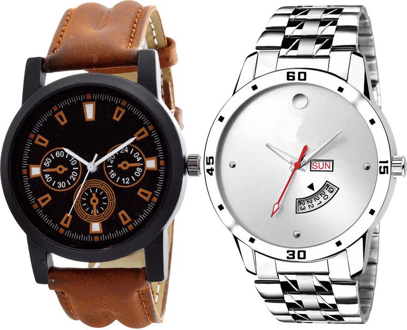 combo watch Analog Watch - For Girls Treading Luxury Day And Date Analogue Brown And Silver Color Boys And Men Watch - B30-BL46.103 (Combo Of 2 )