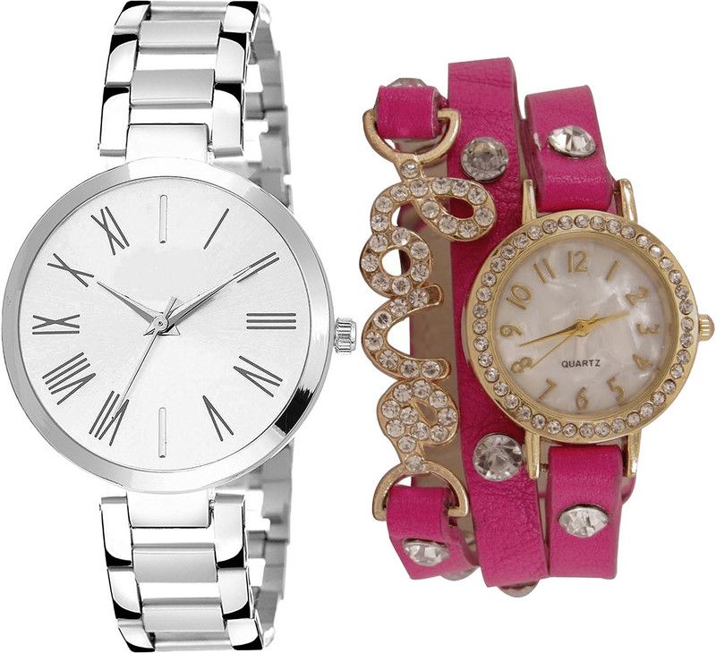 combo watch Analog Watch - For Girls Latest Model Love Valentine Analogue Silver And Pink Color Girls And Women Watch - G300-G204 (Combo of 2 )