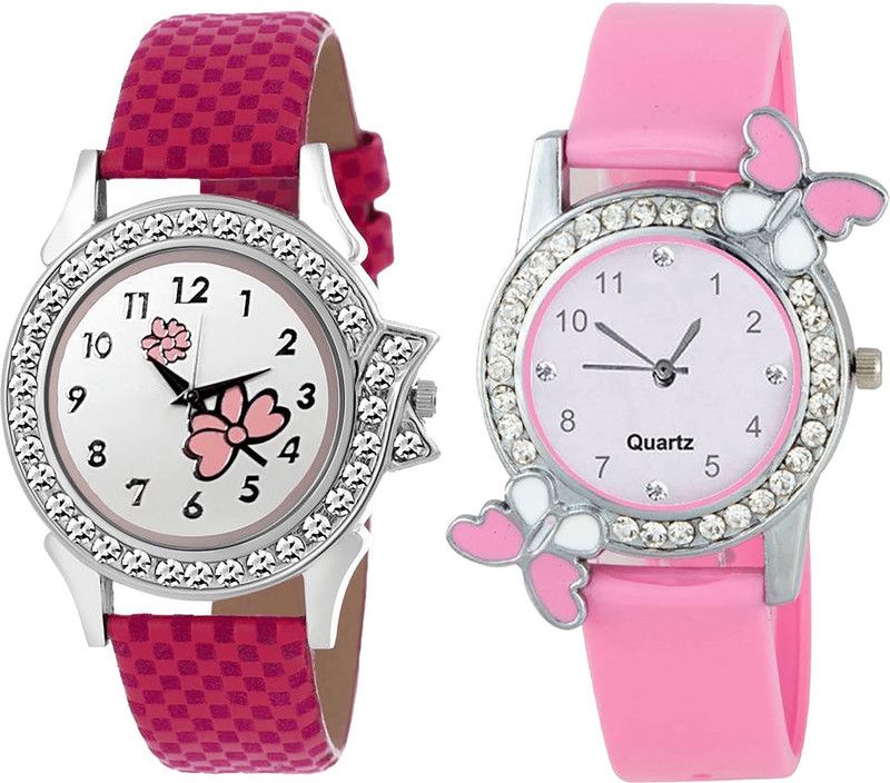 combo watch Analog Watch - For Girls Latest Valentine Flower And Butterfly Analogue Pink Color Girls And Women Watch - G128-G99 (Combo Of 2 )