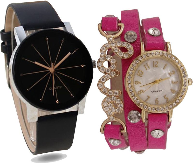 combo watch Analog Watch - For Girls Classical Valentine Analogue Black And Pink Color Girls And Women Watch - G174-G204 (Combo Of 2 )