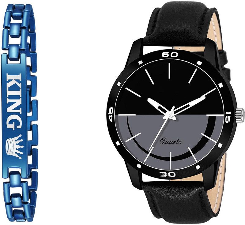 & Lather Belt with Blue King Belt New Arrival Fast Selling Track Designer Analog Watch - For Men New Formal Unique Stylish Design Black Dial