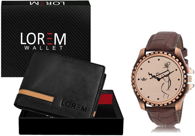 Combo Of Brown Men Watch & Black Artificial Leather Wallet For Men Analog Watch - For Men CM-WL42-LR65