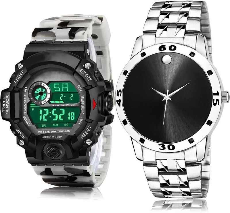 combo watch Analog-Digital Watch - For Boys New High Quality Army Digital Sports And Chain 2 Watch Combo For Boys And Men BC23 B776