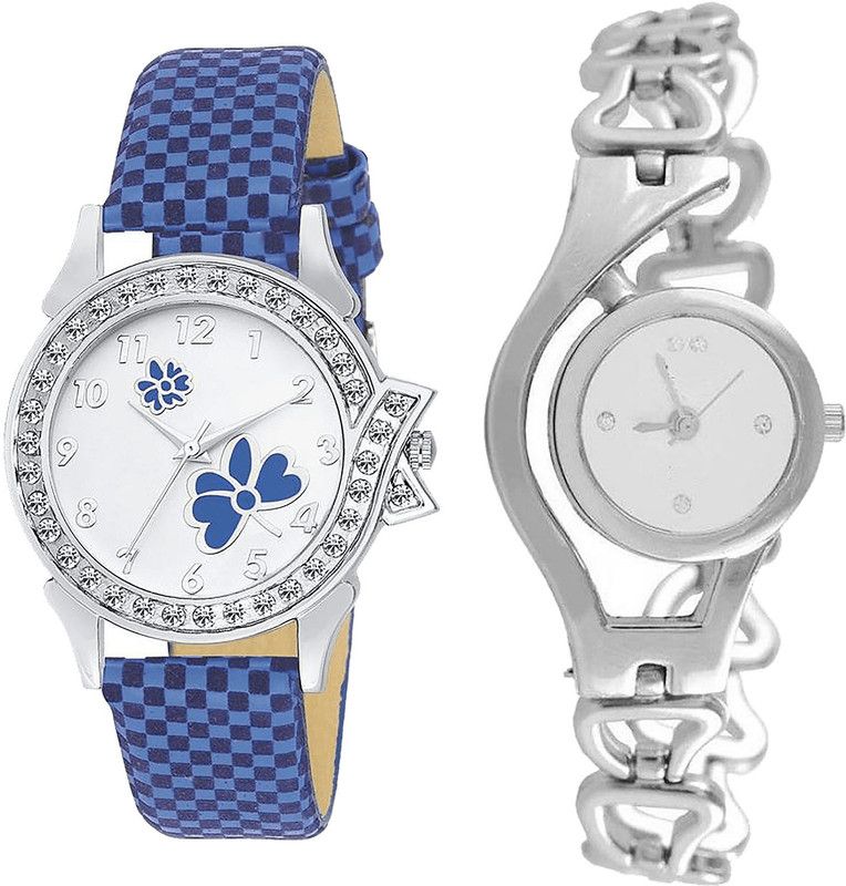 combo watch Analog Watch - For Girls Treading Collection Flower And Chain Analogue Blue And Silver Color Girls And Women Watch - G127-G70 (Combo Of 2 )