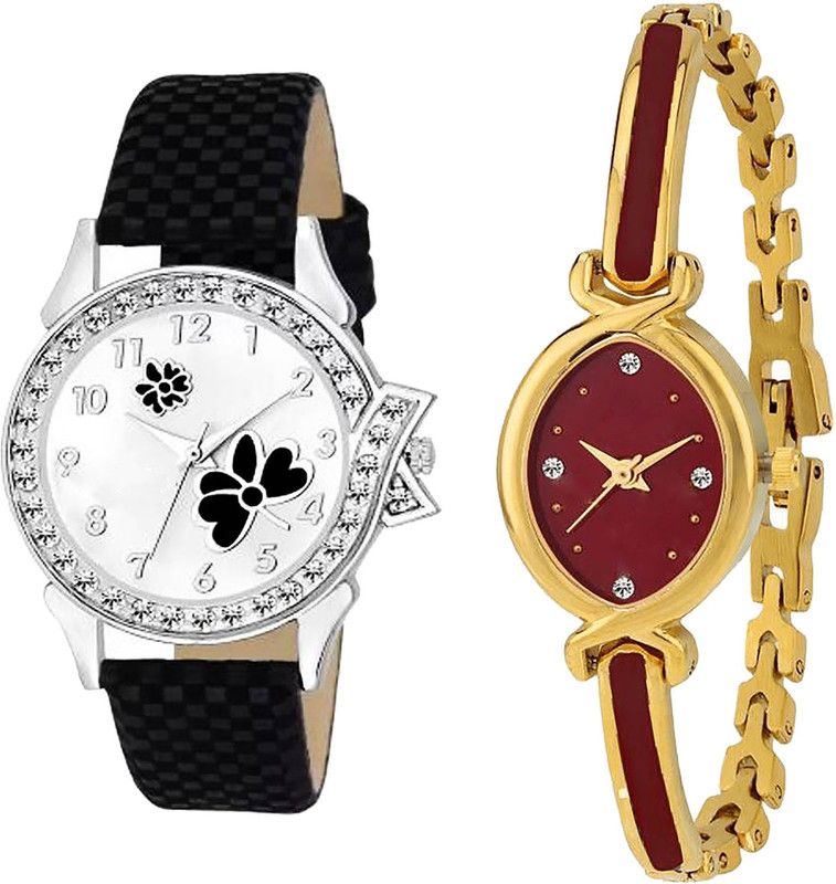 combo watch Analog Watch - For Girls Contemporary Diwali Flower Analogue Black And Gold Color Girls And Women Watch - G126-G122 (Combo Of 2 )