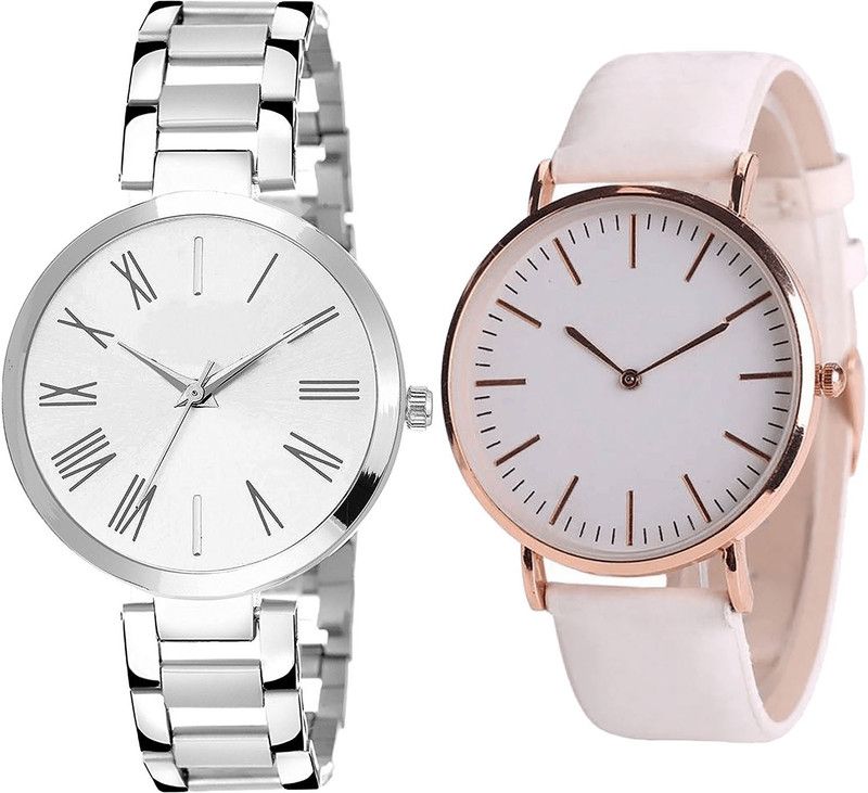 combo watch Analog Watch - For Girls Latest Quartz Chronograph Analogue Silver And White Color Girls And Women Watch - G300-G193 (Combo of 2 )
