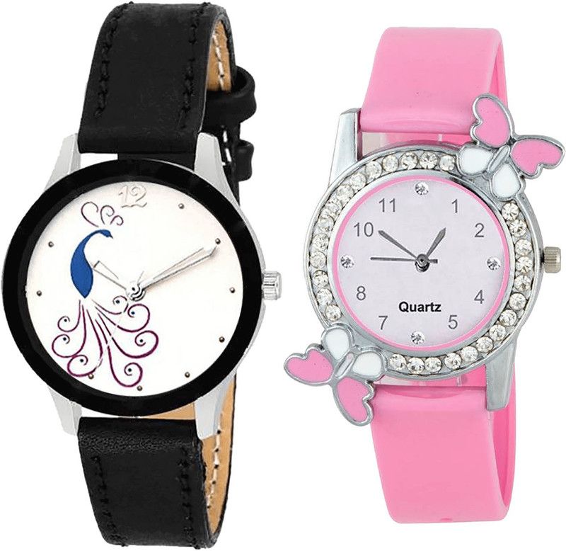 combo watch Analog Watch - For Girls Treading Fashionable Peacock And Butterfly Analogue Black And Pink Color Girls And Women Watch - G271-G99 (Combo of 2 )