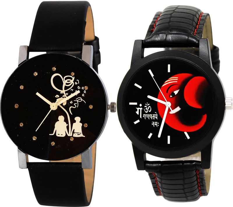 combo watch Analog Watch - For Girls Best Gift Couple Love And Ganpti Analogue Black Color Boys And Men Watch - B138-B120 (Combo Of 2 )