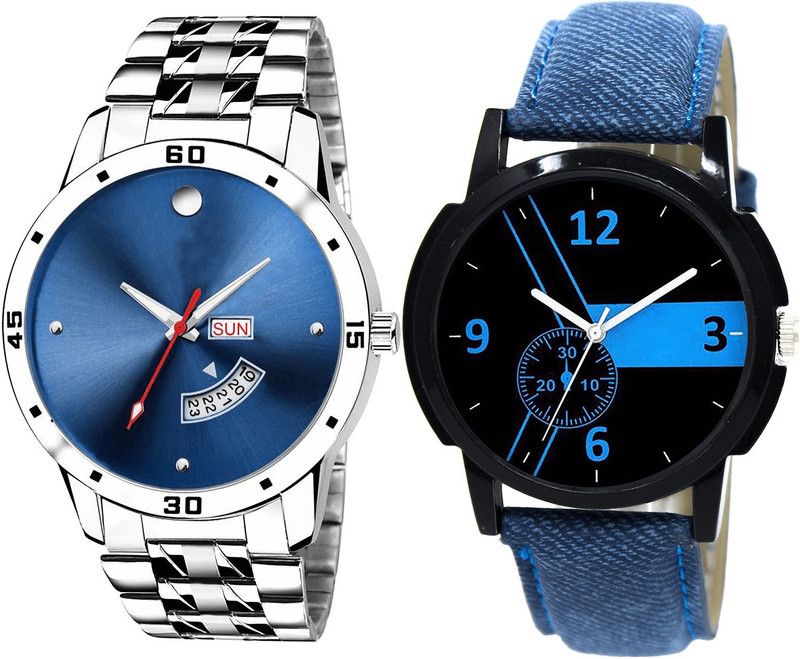 combo watch Analog Watch - For Girls Contemporary Model Day And Date Analogue Silver And Blue Color Boys And Men Watch - BL46.105-B7 (Combo Of 2 )