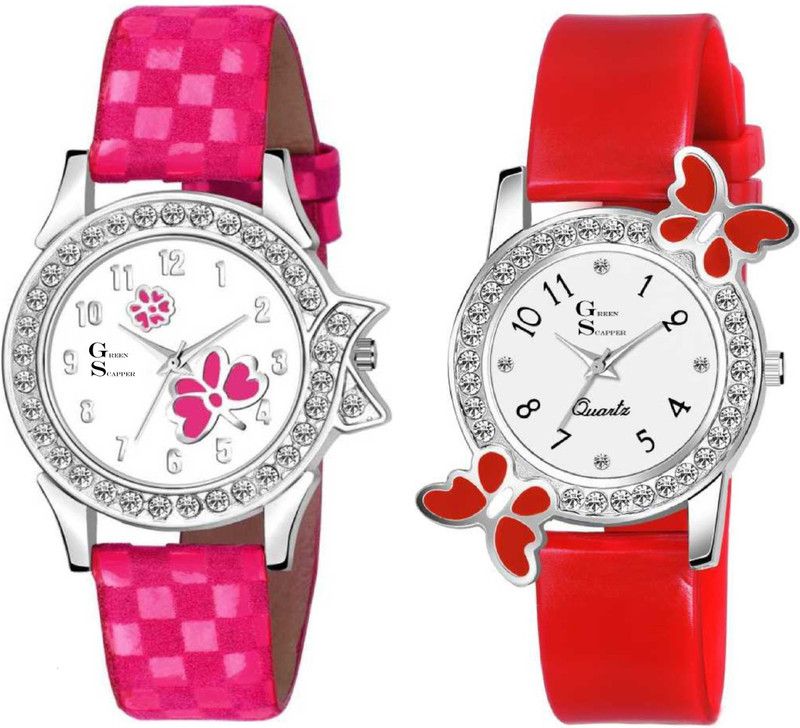 Analog Watch - For Women Exclusive Butterfly Multicolor Luxury Party Wedding Flower Printed Diamond Studded Analog Watch For Girls