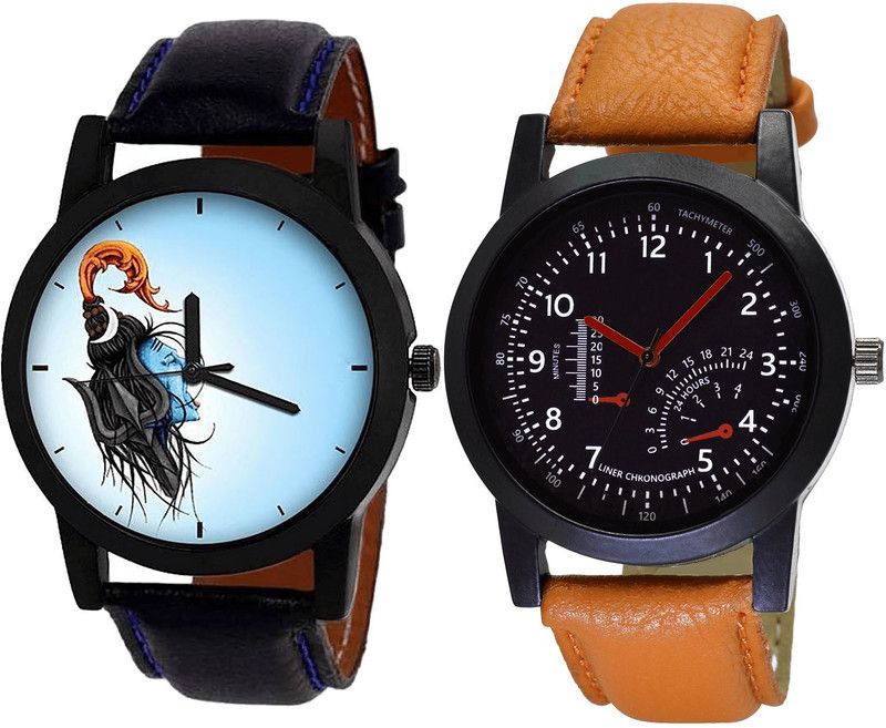 combo watch Analog Watch - For Girls Latest Italian Designer Mahadev Analogue Black And Brown Color Boys And Men Watch - B22-B29 (Combo Of 2 )
