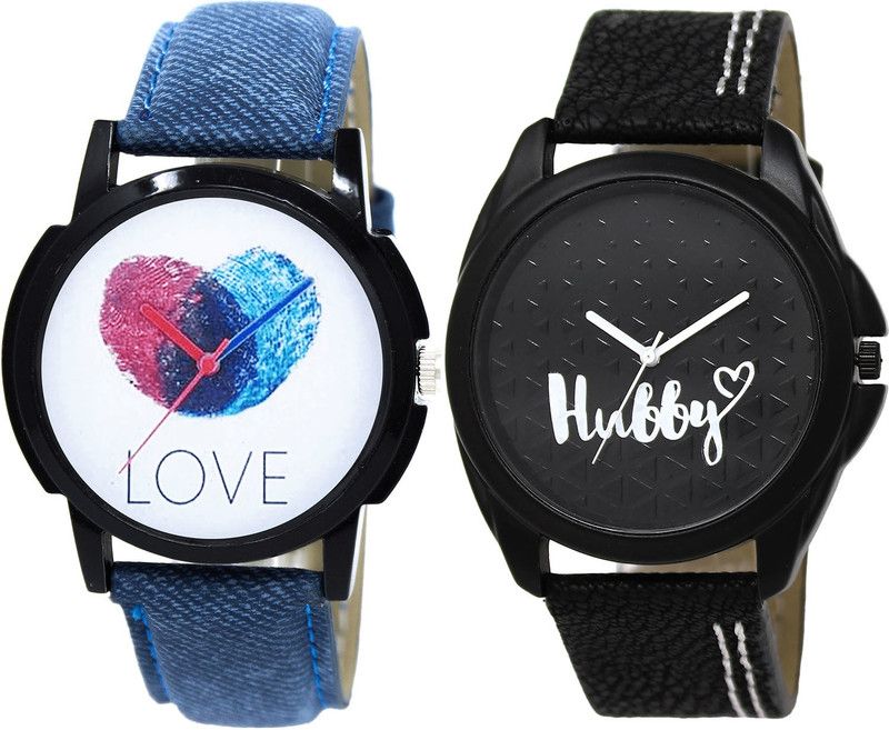 combo watch Analog Watch - For Girls Modern High Quality Love And Hubby Analogue Blue And Black Color Boys And Men Watch - B11-BL46.31 (Combo Of 2 )
