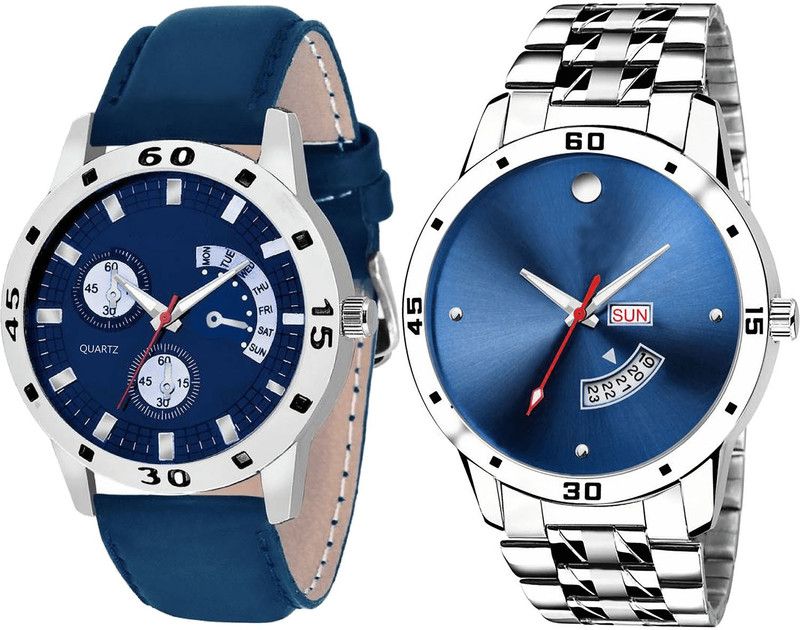 combo watch Analog Watch - For Girls Classical Analogue Day And Date Analogue Blue And Silver Color Boys And Men Watch - B56-BL46.105 (Combo Of 2 )
