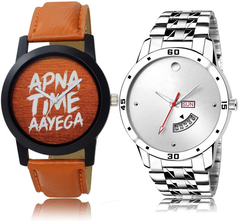 Analog Watch - For Men Latest Fashionable Apna Time Aayega And Day And Date Chain Watch Combo Watch For Boys And Men - BO43-BL46.103