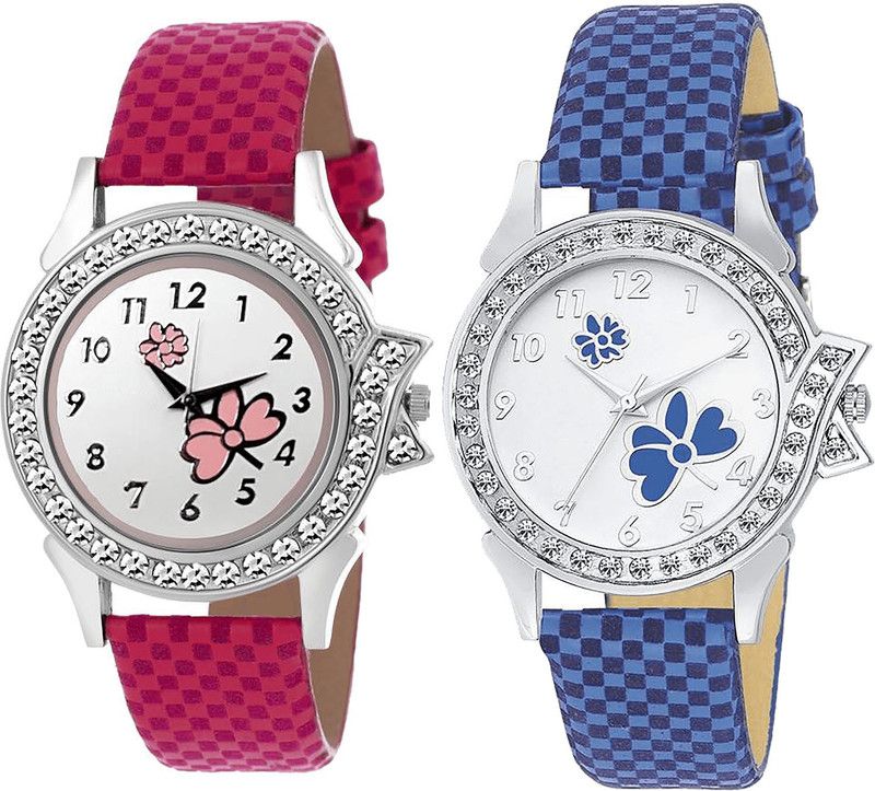combo watch Analog Watch - For Girls Treading High Quality Flower Analogue Pink And Blue Color Girls And Women Watch - G128-G127 (Combo Of 2 )