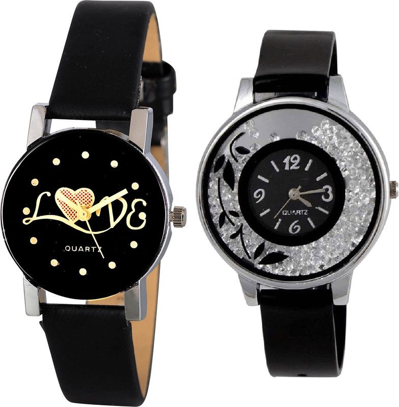 combo watch Analog Watch - For Girls Treading Gift Love Valentine And Flower Analogue Black Color Girls And Women Watch - G390-G86 (Combo of 2 )