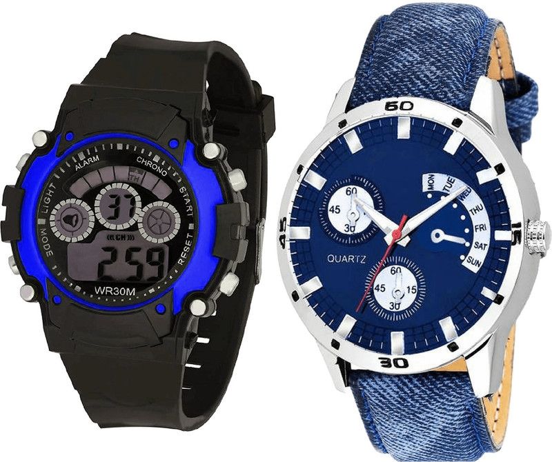 combo watch Analog Watch - For Girls Best Chronograph Kids Analogue Black And Blue Color Boys And Men Watch - B2-B57 (Combo Of 2 )