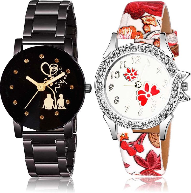 Analog Watch - For Women Contemporary Formal Love Valentine Couple Chain And Flower Dimond Combo Watch For Girls And Women - GC52-G409
