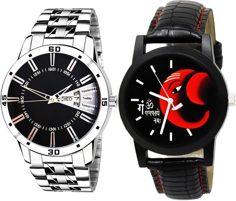 combo watch Analog Watch - For Boys Modish Style Day And Date And Ganpti Analog Silver And Black Color Boys And Men Watch - B191-B120 (Combo Of 2 )