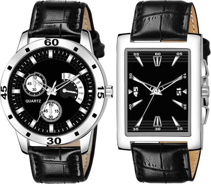 Analog Watch - For Men NEW SPORTS BLACK DESIGNER DIAL BLACK CHAIN LATHER BELT UNIQUE DIAL DESIGNER WRIST WATCH MEN & BOYS NEW ARRIVAL FAST SELLING TRACK DESIGNER ROYAL LOOK WATCH FOR FESTIVAL _PARTY_PROFESSIONAL WEAR COMBO WATCH