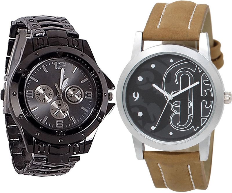 combo watch Analog Watch - For Girls Contemporary Branded Analogue Black And Brown Color Boys And Men Watch - B70-BL46.14 (Combo Of 2 )