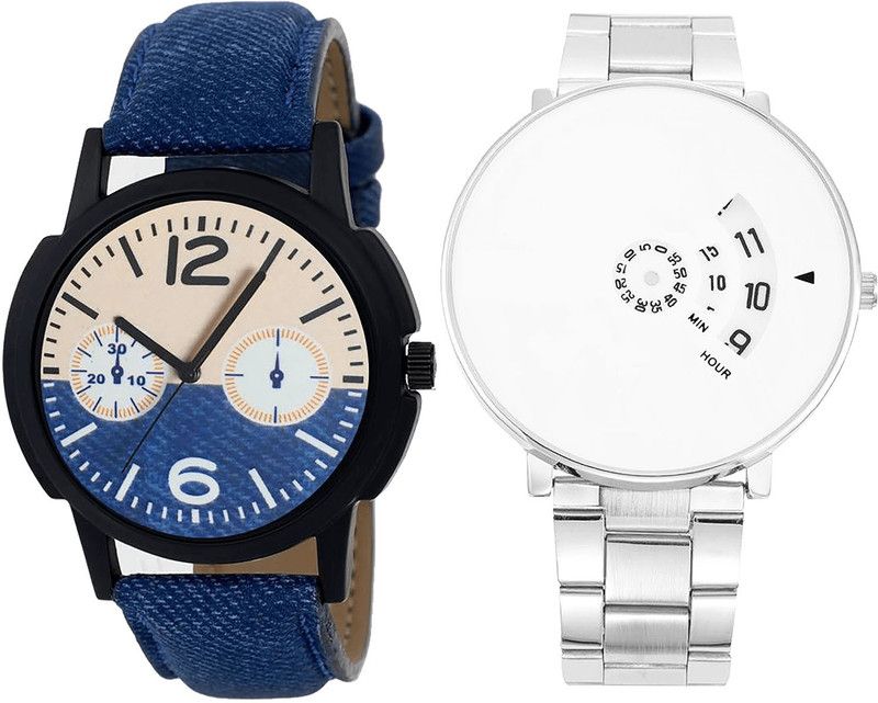 combo watch Analog Watch - For Girls Brand New Valentine Analogue Blue And Silver Color Boys And Men Watch - B10-B82 (Combo Of 2 )