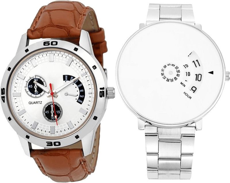 combo watch Analog Watch - For Girls Modern Traditional Analogue Brown And Silver Color Boys And Men Watch - B52-B82 (Combo Of 2 )