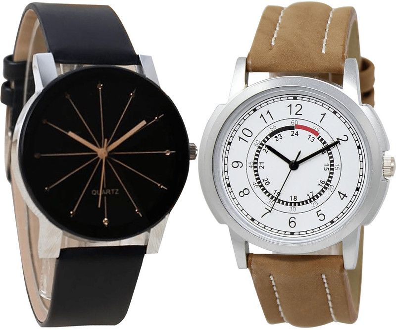 combo watch Analog Watch - For Girls New Quartz Analogue Black And Brown Color Boys And Men Watch - B51-BL46.17 (Combo Of 2 )