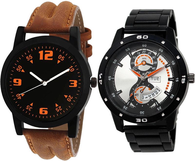 combo watch Analog Watch - For Girls Modish Fashionable Day And Date Analogue Brown And Black Color Boys And Men Watch - B15-BL46.107 (Combo Of 2 )