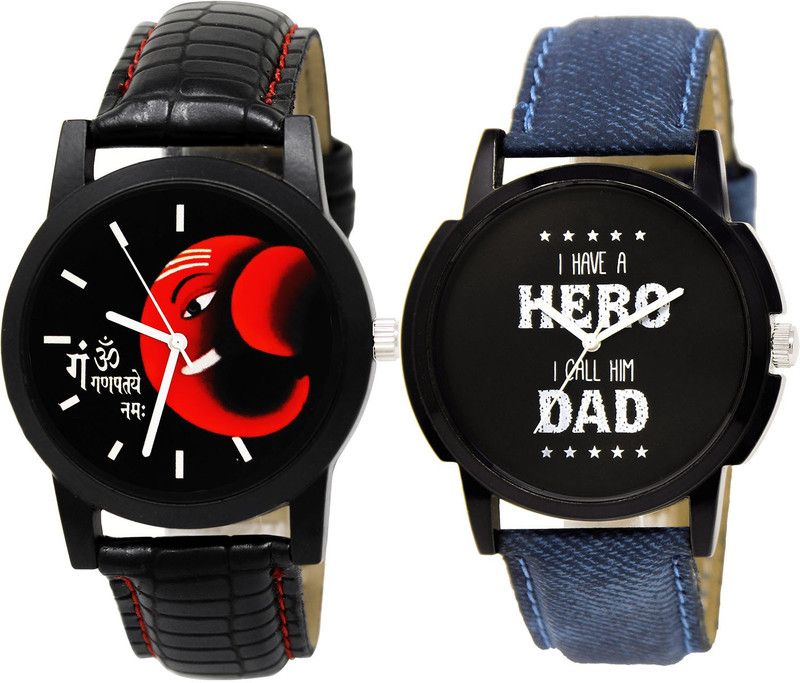 combo watch Analog Watch - For Girls Classical Diwali Ganpti Analogue Black And Blue Color Boys And Men Watch - B120-BL46.7 (Combo Of 2 )