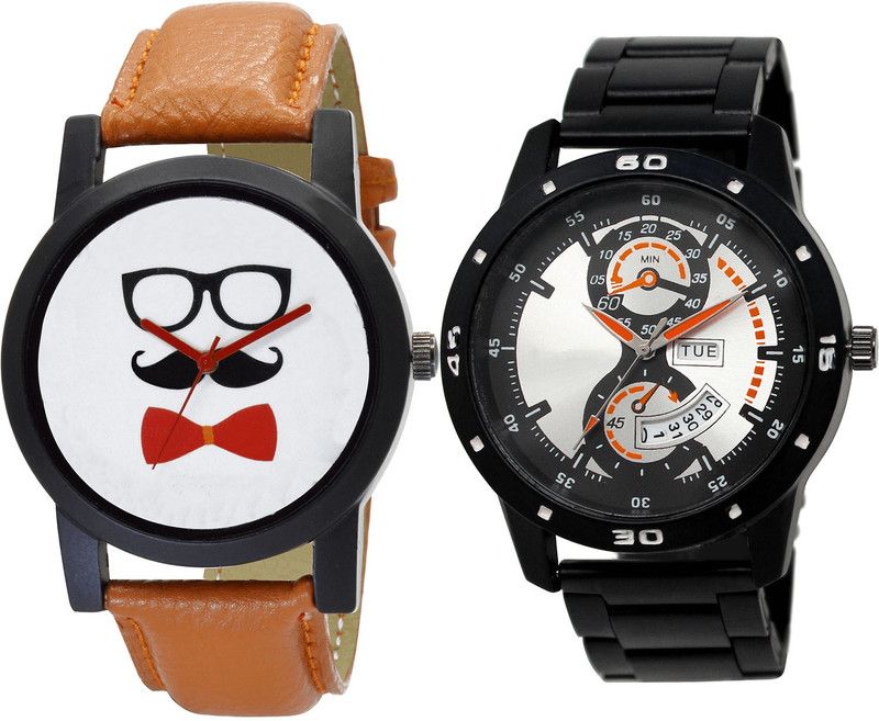 combo watch Analog Watch - For Girls Treading Model Beard Style And Day And Date Analogue Brown And Black Color Boys And Men Watch - B53-BL46.107 (Combo Of 2 )