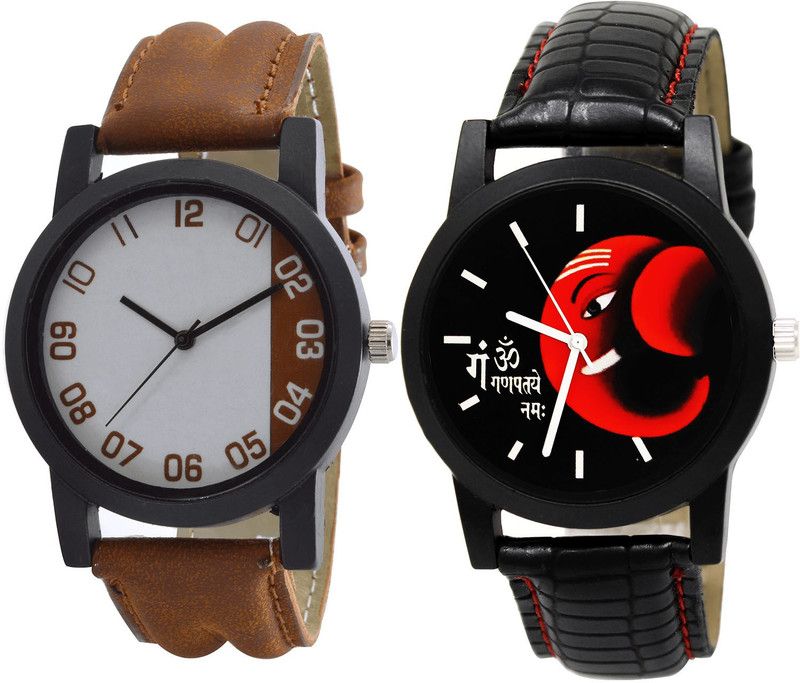 combo watch Analog Watch - For Girls New Technology Ganpti Analogue Brown And Black Color Boys And Men Watch - B39-B120 (Combo Of 2 )