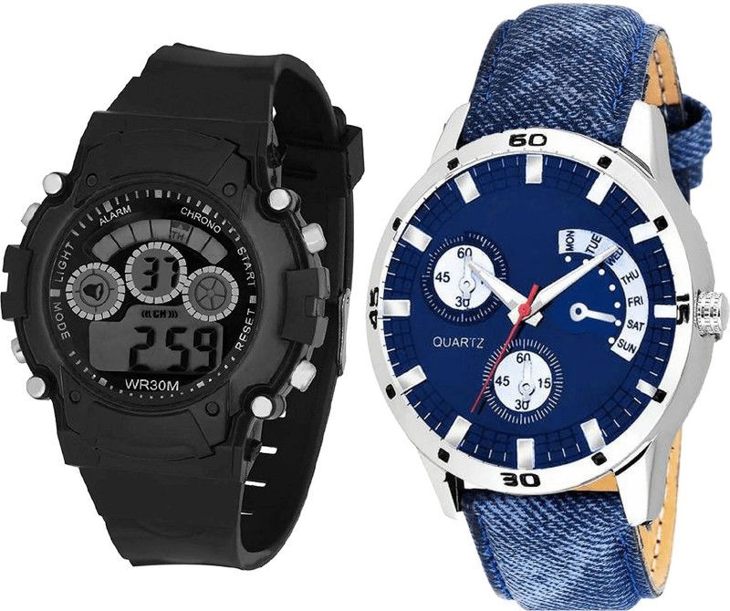 combo watch Analog Watch - For Girls Modern Designer Kids Analogue Black And Blue Color Boys And Men Watch - B1-B57 (Combo Of 2 )