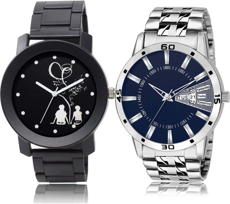 Analog Watch - For Men Classical Quartz Couple Love Chain And Day And Date Chain Watch Combo Watch For Boys And Men - BO53-BL46.102