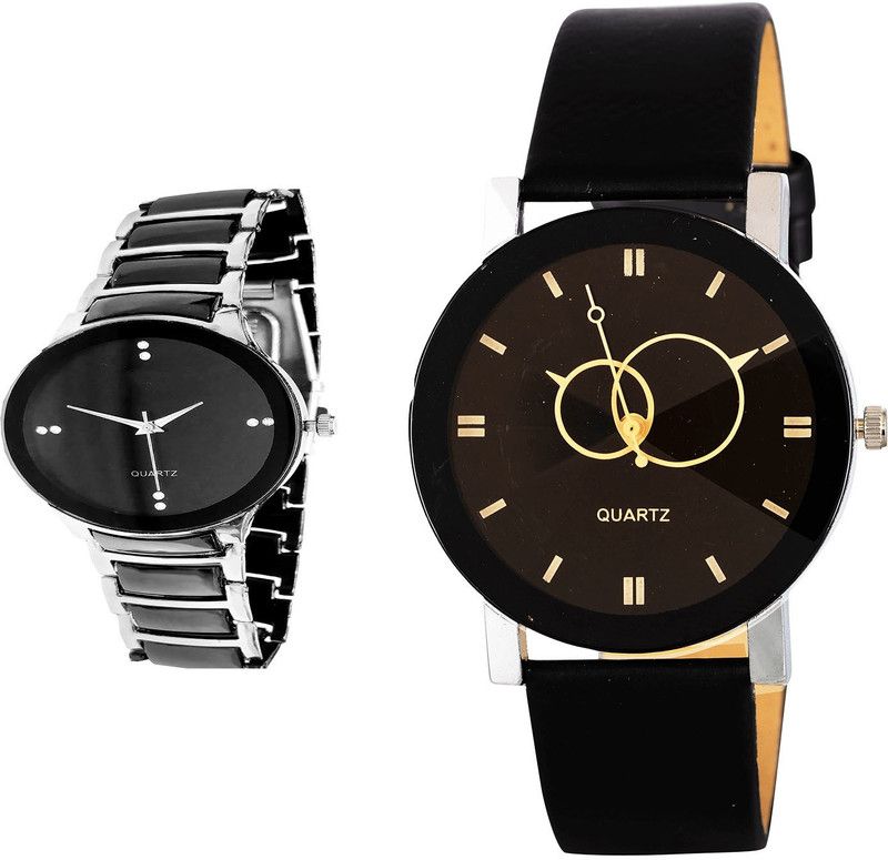 combo watch Analog Watch - For Girls Modern Fashion Geometric Design Analogue Black Color Boys And Men Watch - B68-B135 (Combo Of 2 )