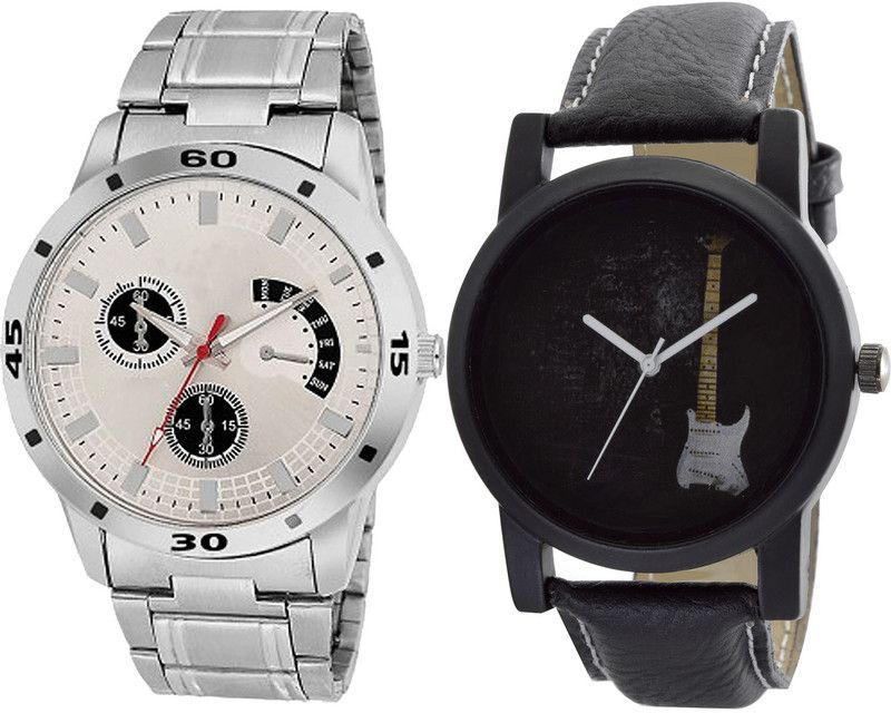 combo watch Analog Watch - For Girls Brand New Luxury Guitar Analogue Silver And Black Color Boys And Men Watch - BL46.101-B35 (Combo Of 2 )