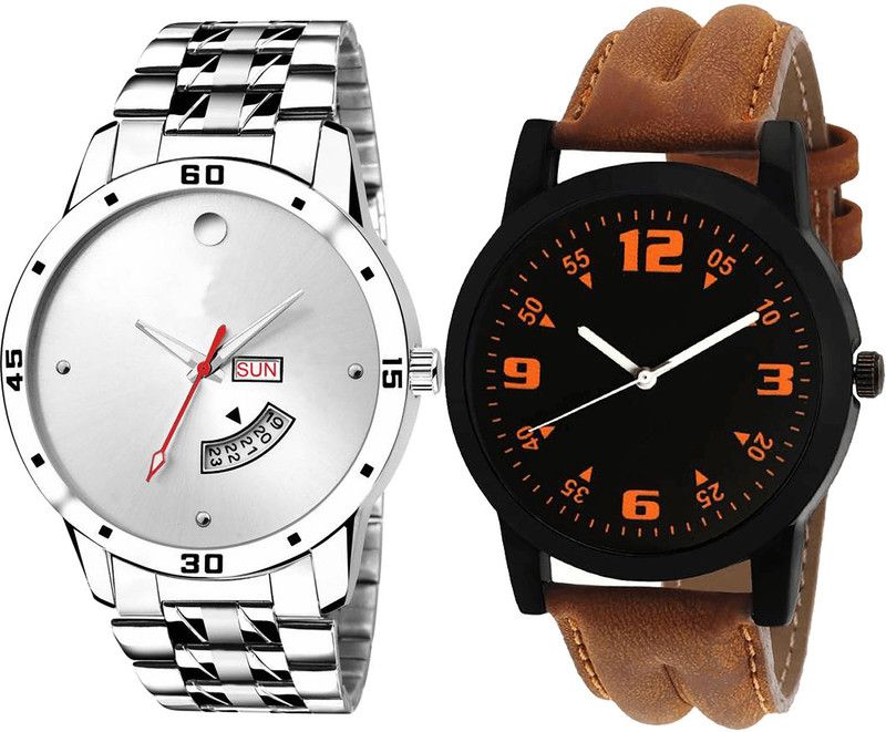 combo watch Analog Watch - For Girls Brand New Model Day And Date Analogue Silver And Brown Color Boys And Men Watch - BL46.103-B15 (Combo Of 2 )