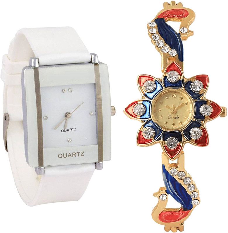 combo watch Analog Watch - For Girls Latest Chronograph Analogue White And Gold Color Girls And Women Watch - G17-G118 (Combo Of 2 )