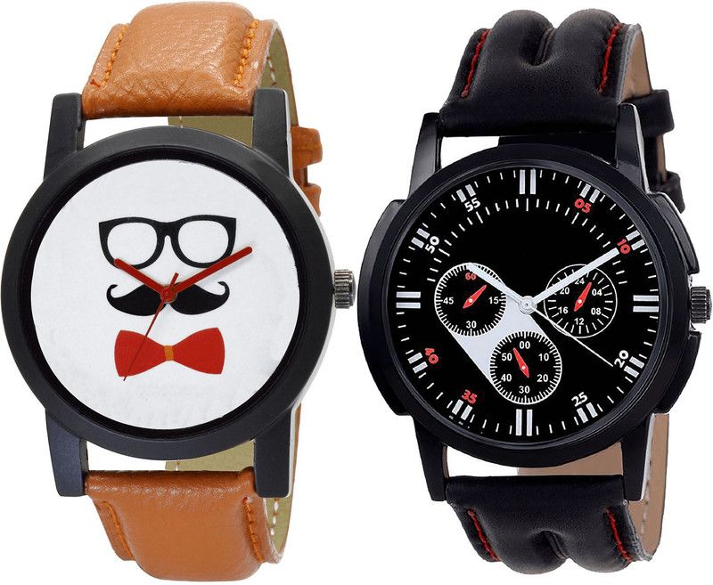 combo watch Analog Watch - For Girls New Casual Beard Style Analogue Brown And Black Color Boys And Men Watch - B53-B104 (Combo Of 2 )