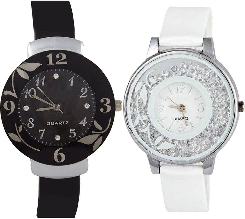 combo watch Analog Watch - For Girls Modish Technology Flower Analogue Black And White Color Girls And Women Watch - G24-G90 (Combo Of 2 )
