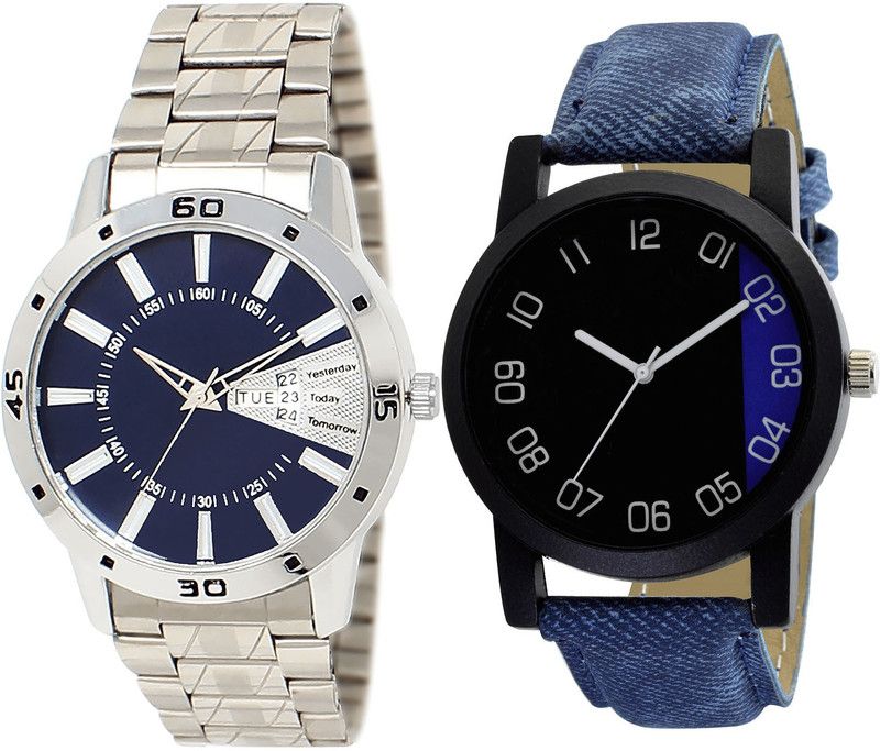 combo watch Analog Watch - For Girls New Style Day And Date Analogue Silver And Blue Color Boys And Men Watch - BL46.102-B37 (Combo Of 2 )