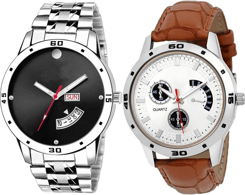 combo watch Analog Watch - For Girls Latest Tread Day And Date Analogue Silver And Brown Color Boys And Men Watch - BL46.104-B52 (Combo Of 2 )