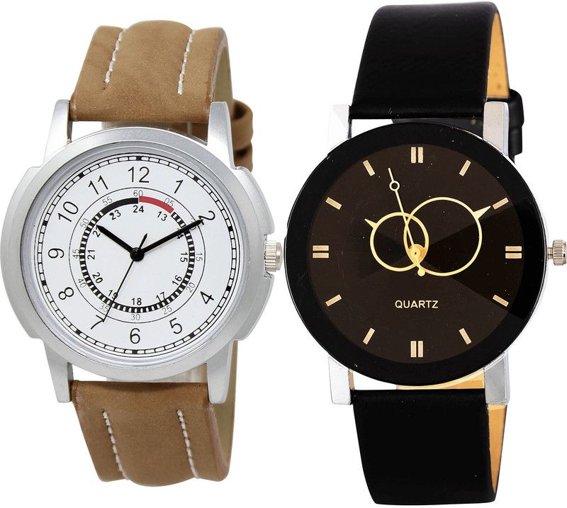 combo watch Analog Watch - For Girls Best Fashion Geometric Design Analogue Brown And Black Color Boys And Men Watch - BL46.17-B135 (Combo Of 2 )