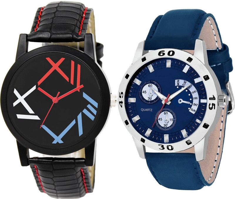 combo watch Analog Watch - For Girls Latest Traditional Analogue Black And Blue Color Boys And Men Watch - BL46.12-B56 (Combo Of 2 )