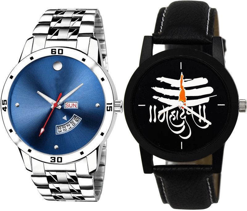 combo watch Analog Watch - For Girls Best Rich Day And Date And Mahadev Analogue Silver And Black Color Boys And Men Watch - BL46.105-B114 (Combo Of 2 )