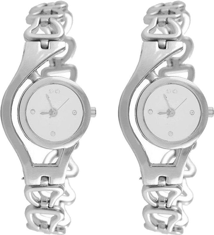 combo watch Analog Watch - For Girls Latest Italian Designer Chain Analogue Silver Color Girls And Women Watch - G70(2) (Combo Of 2 )
