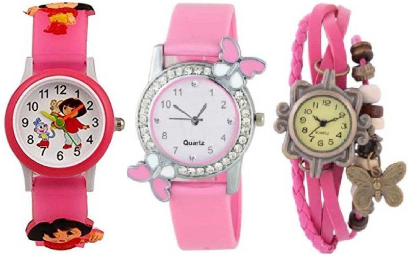 Analog Watch - For Girls Beautiful Butterfly And English Girls And English Girls Stylish combo Pack Of 3 Best Girls & Kids For New Generation Butterfly Butterfly And English Girls Analog Watch - For Girls