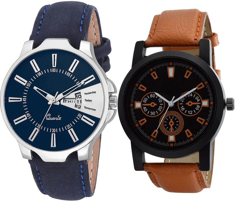 combo watch Analog Watch - For Girls Modish Italian Designer Day And Date Analogue Blue And Brown Color Boys And Men Watch - BL46.23-B31 (Combo Of 2 )