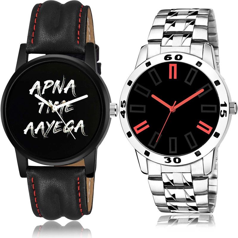 combo watch Analog Watch - For Boys Contemporary Designer Apna Time Aayega And Chain Watch Black And Silver Color Boys And Men Watch - B403-B892 (Combo Of 2 )